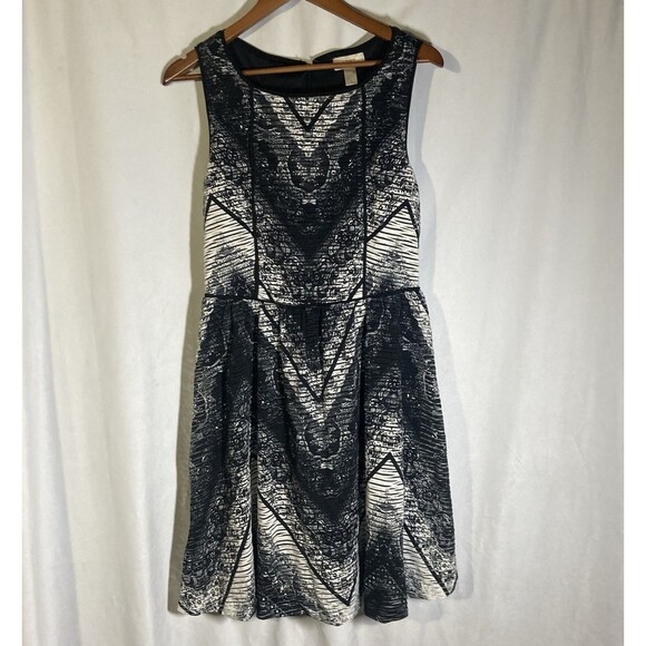 LOFT Dresses & Skirts - ANN TAYLOR LOFT black white chevron artsy scoop neck sleevless shift dress 4
